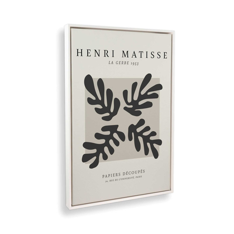 Affiche La Gerbe en noir Matisse, H 12,75 po x l 8,75 po x P 1,75 po, Cadre flottant blanc opaque