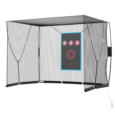 Filet de cage de golf, filets de pratique de golf carrés de 10 pi x 8 pi avec tissu cible, conception de barrière latérale pour balançoire complète, entraînement de conduite, ébréchure, cages à cages avec sac de transport pour l'intérieur, l'extérieur, la maison, la cour