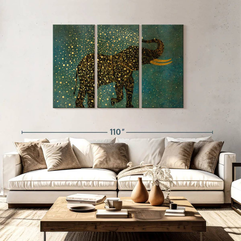 Gold Spraying Elephant, 48" H x 74" W