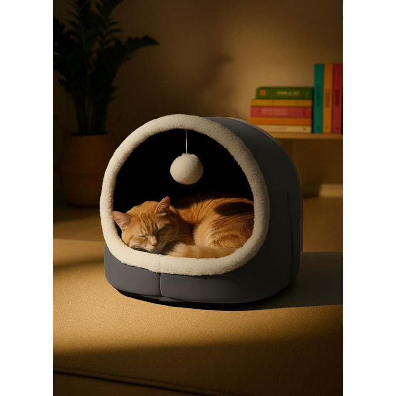 Premium Cat Bed, Anthracite Color, 15.7 x 13.8 x 13.8 Inches | 100% Polyester with Bead Fiber Fill | Machine Washable at 86°F | Cozy and Comfortable Design for Cats, Perfect for Home Decor and Pet Comfort