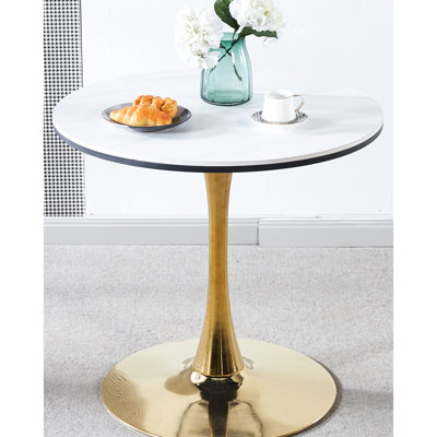 Table de salle à manger 31,5 "dorée et blanche - Plateau de style Mid-Century avec pieds en métal pour 2 à 4 convives