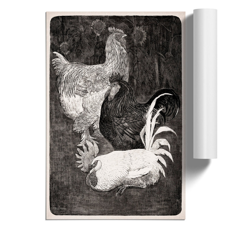 Three Roosters by Theo van Hoytema - Frameless Print, 42cm H x 30cm W x 0.1cm D