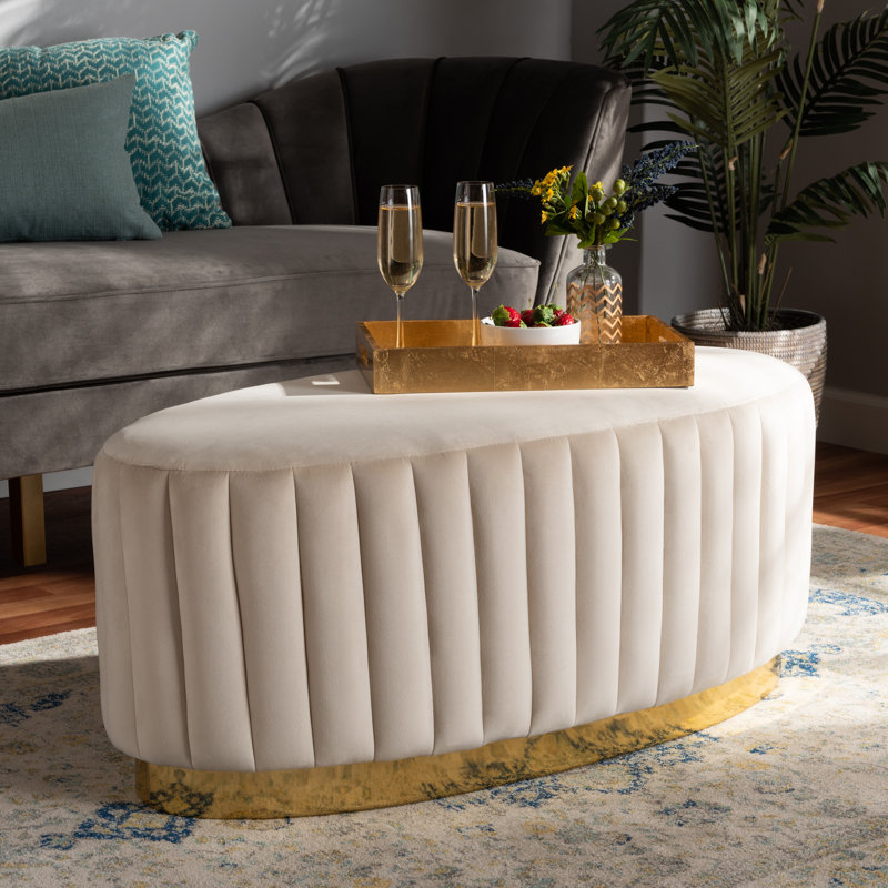 103.9cm Wide Oval Solid Colour Standard Ottoman, Beige