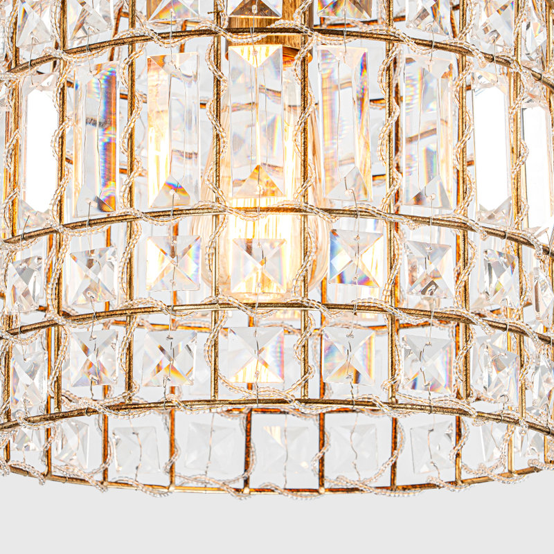 Luminaire suspendu cage en cristal 1 lumière Vintage, Antique Bronze