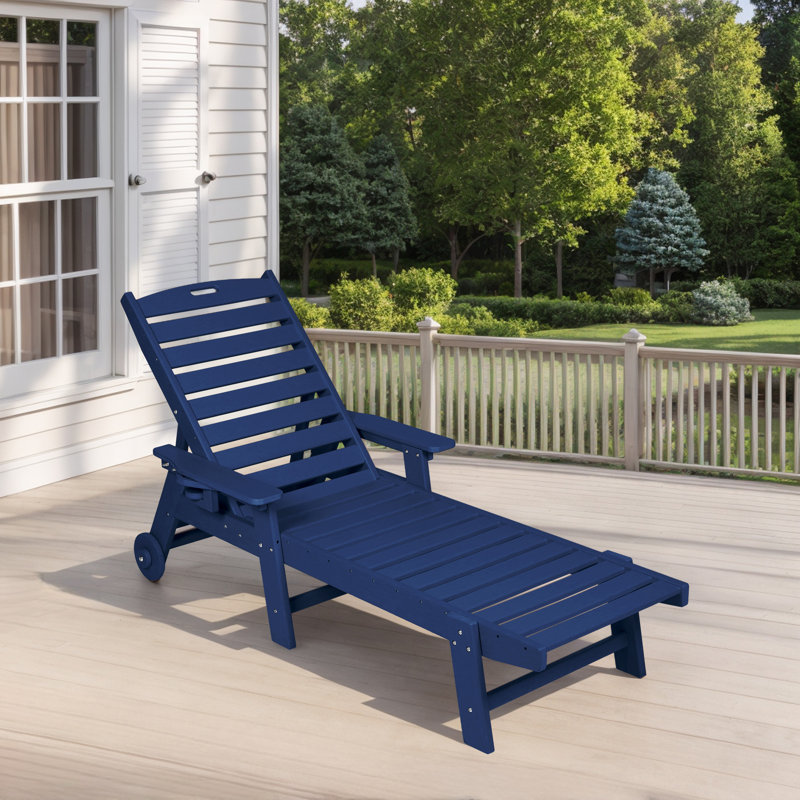 Chaise longue d'extérieur avec roulettes, Bleu