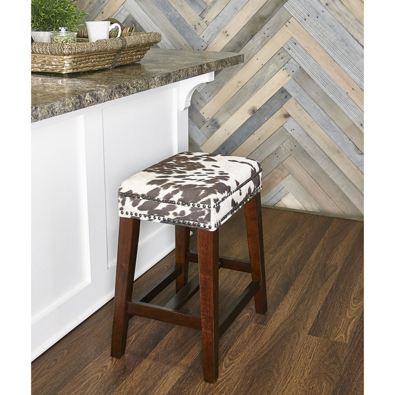 Waldenburg Backless Cow Print Upholstered Counter & Bar Stool, Counter Stool (24.5" Seat Height), Brown Cow Print