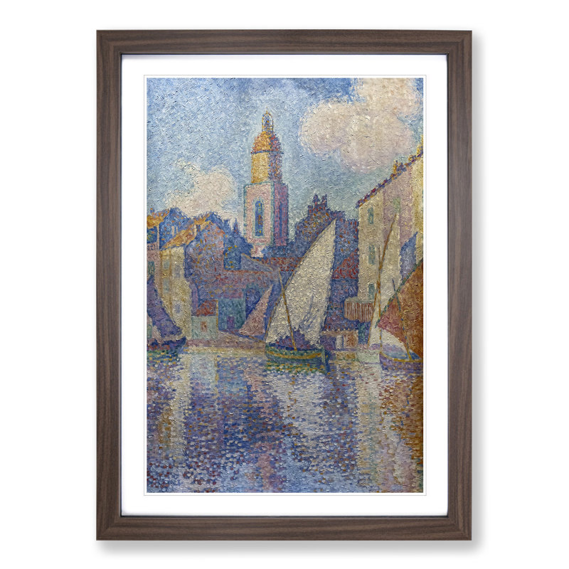 Bell Tower of Saint-Tropez by Paul Signac - Picture Frame Painting, 36cm H x 27cm W x 2cm D, Walnut