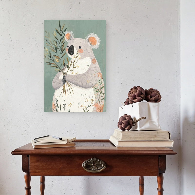 Gentle Koala Embracing Eucalyptus Abstract Contemporary Koala Forest Nature Wall Art Print by Mathieu - Wrapped Canvas Print