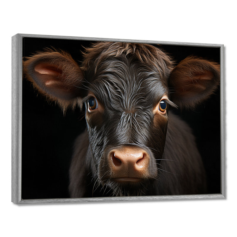 Portrait de vache - grande vache, art mural, H 24 po x l 32 po x P 1 po, Encadrement argenté