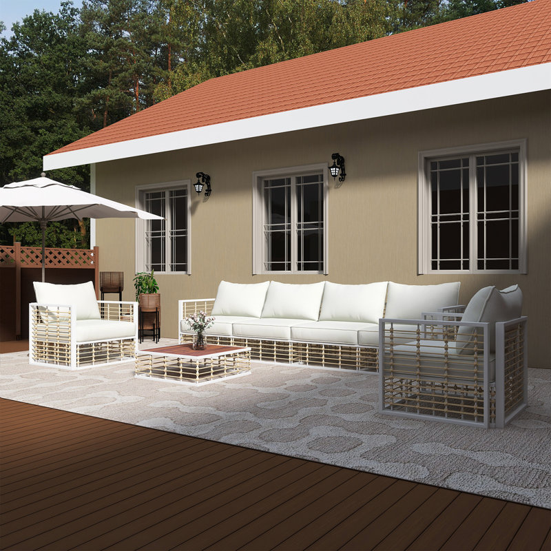 Ensemble de canapé modulaire en métal 7 pièces avec coussins blancs 7 pièces, Blanc