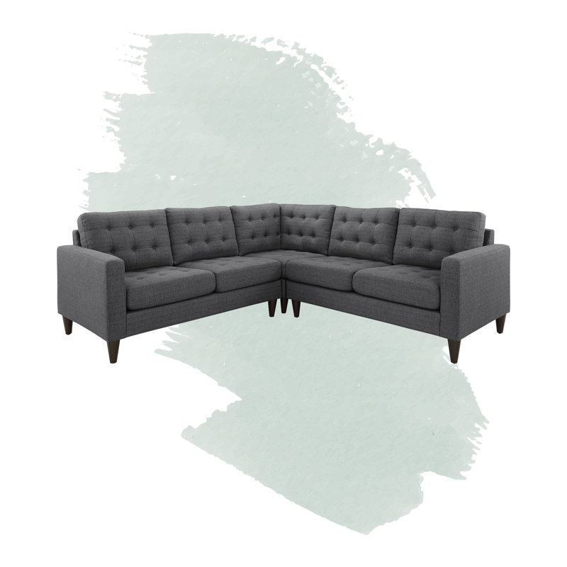 Empress 3 Piece Upholstered Fabric Sectional Sofa Set, Gray 100% Polyester
