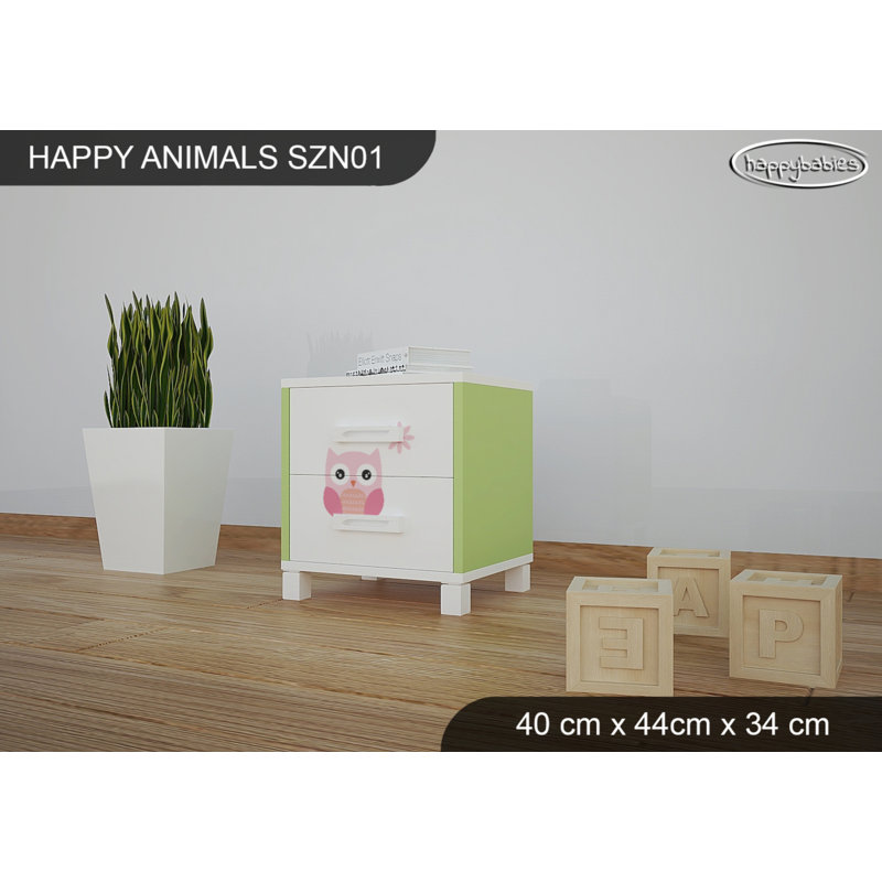2 Drawer Nightstand, White/Green