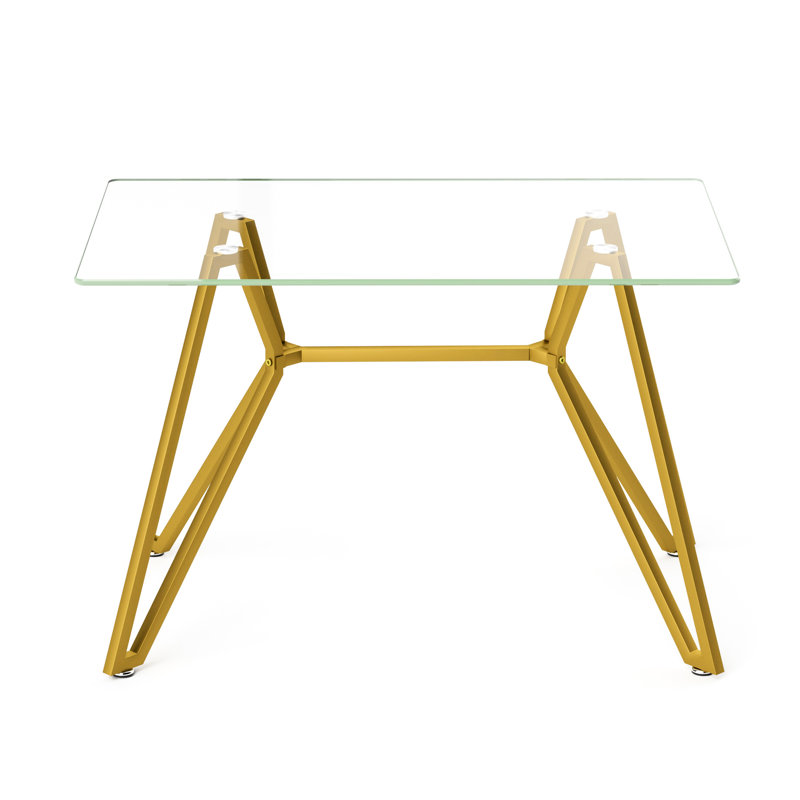 Table de salle à manger 47,3 pouces en verre doré avec base coulissante pour les pieds réglables