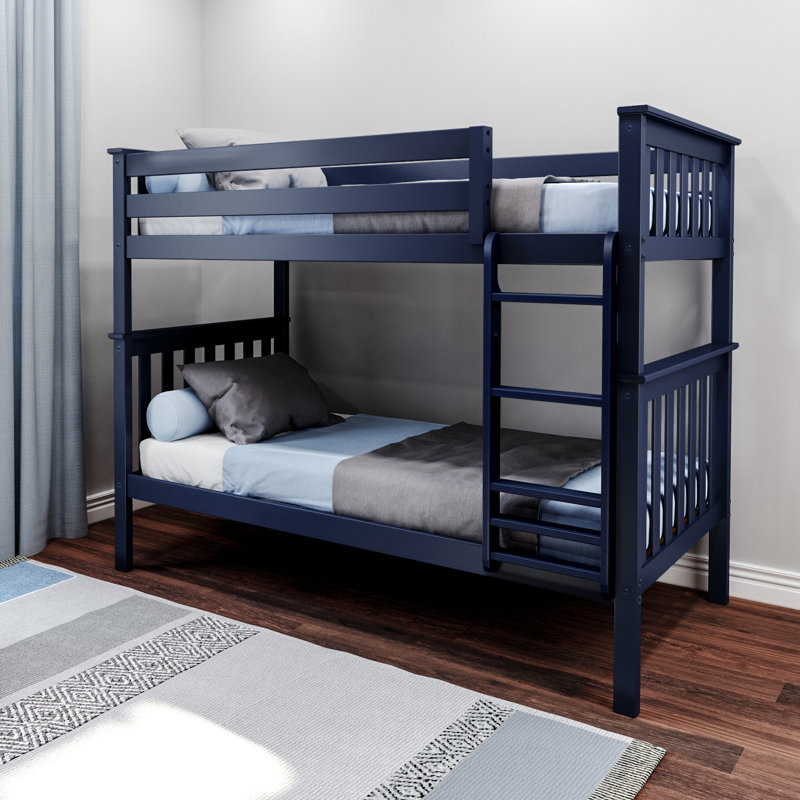 Lit superposé simple en bois massif Aileana, Bleu