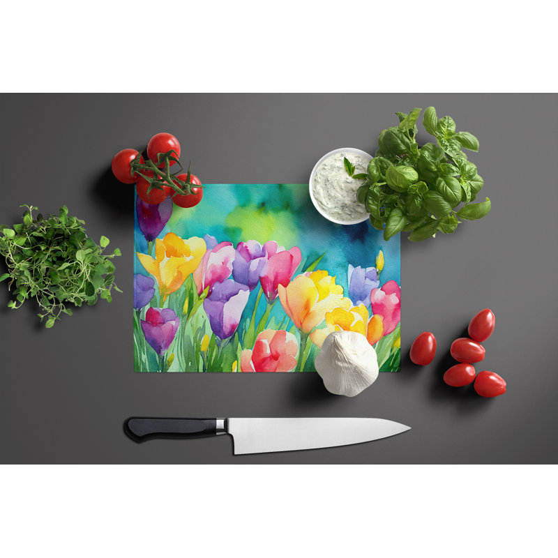 Grande planche à découper en verre Freesias