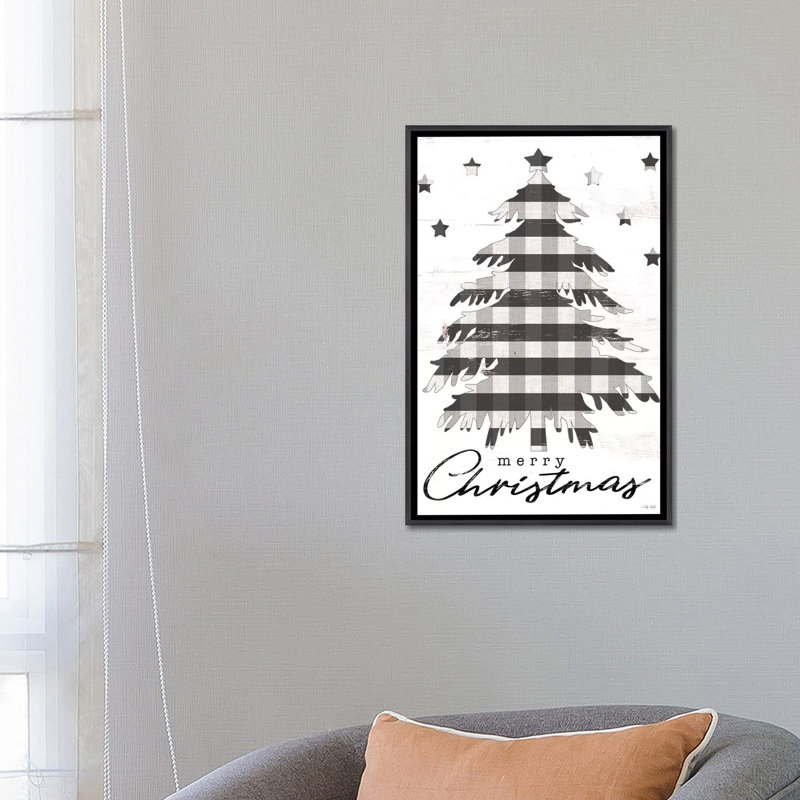 Arbre de Noël joyeux Noël et étoiles par Cindy Jacobs-impression d’art graphique, Toile avec cadre noir patiné, Pas de tapis