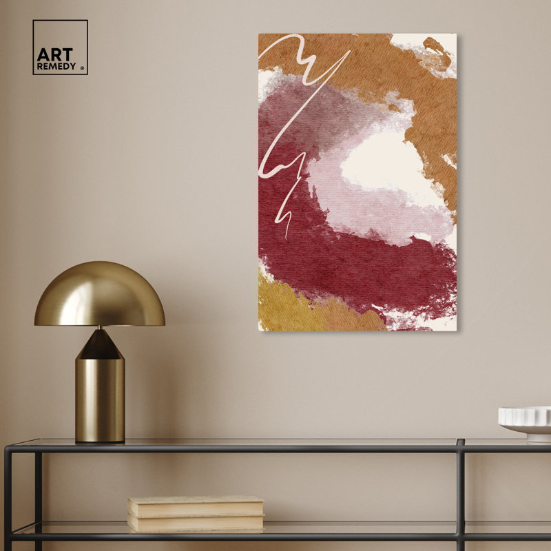 Burgundy and Cork Abstract Canvas Wall Art, 16" x 24"