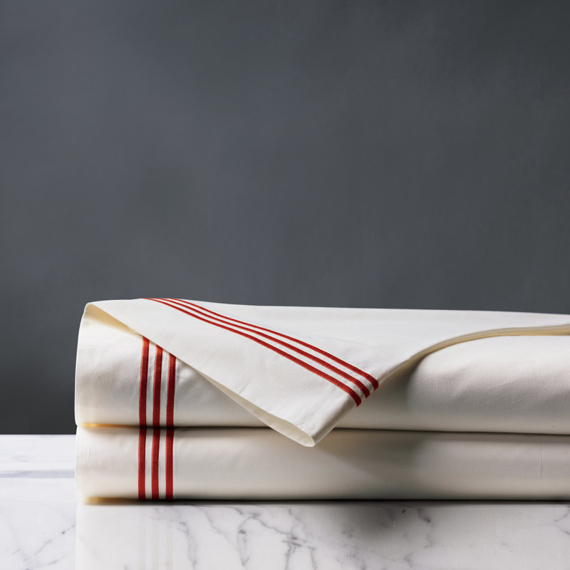 Tessa Flat Sheet, King Flat Sheet, Ivory/Scarlet