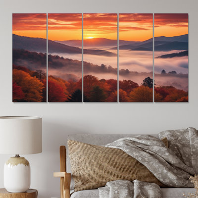 Tennessee Great Smoky Mountains Sunset II - Tennessee, reproduction sur toile - 5 panneaux égaux