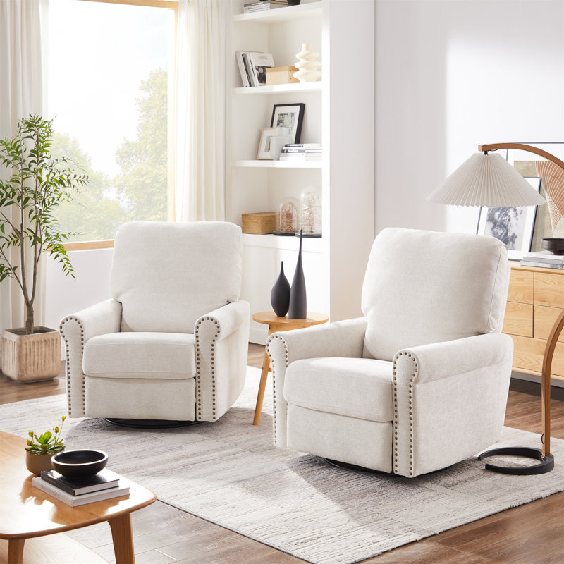 Janet Upholstered Modern & Comfortable 360 Degree Swivel Rocker Manual Recliner Chair, Beige
