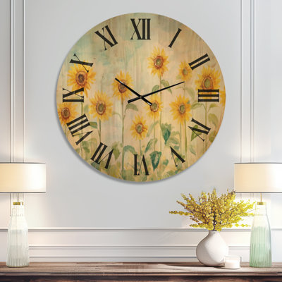 Oversized Sunflower Wood Wall Clock – Sunflowers and Sky