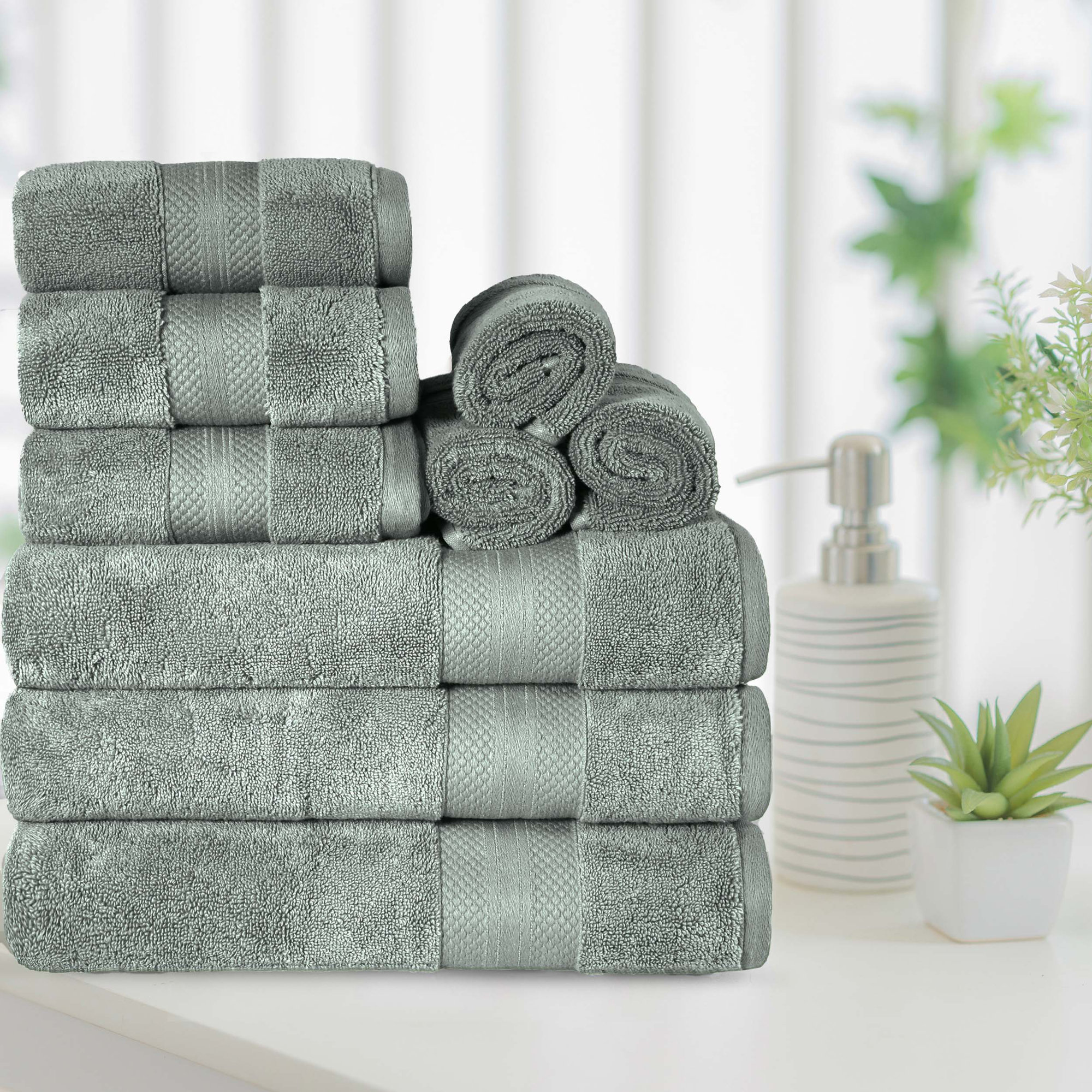 Finnian Ultra-Plush Heavyweight, 100% Turkish Towel Collection, Olive Green, 9 Piece Towel Set