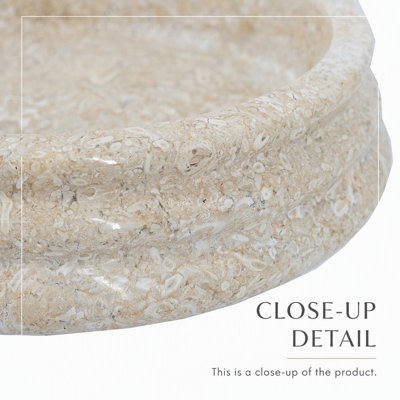 Bol décoratif en marbre crème de 21,5 x 5 cm (8,5 x 2 pouces) avec un motif côtelé rond pour une décoration intérieure élégante