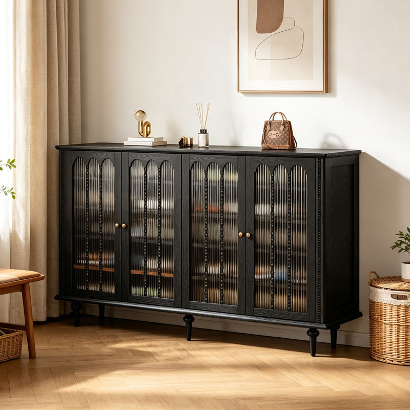 Armoire à chaussures rétro de style français pour un usage domestique, 39.37"H x 66.93"W x 15.75"D, Black