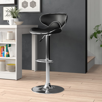 Claudine Contemporary Cozy Mid-Back Vinyl Adjustable Height Barstool with Chrome Base