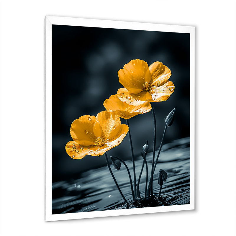 «Buttercups On The Beach On», reproduction sur toile, H 44 po x l 34 po x P 1,5 po, Cadre simple blanc