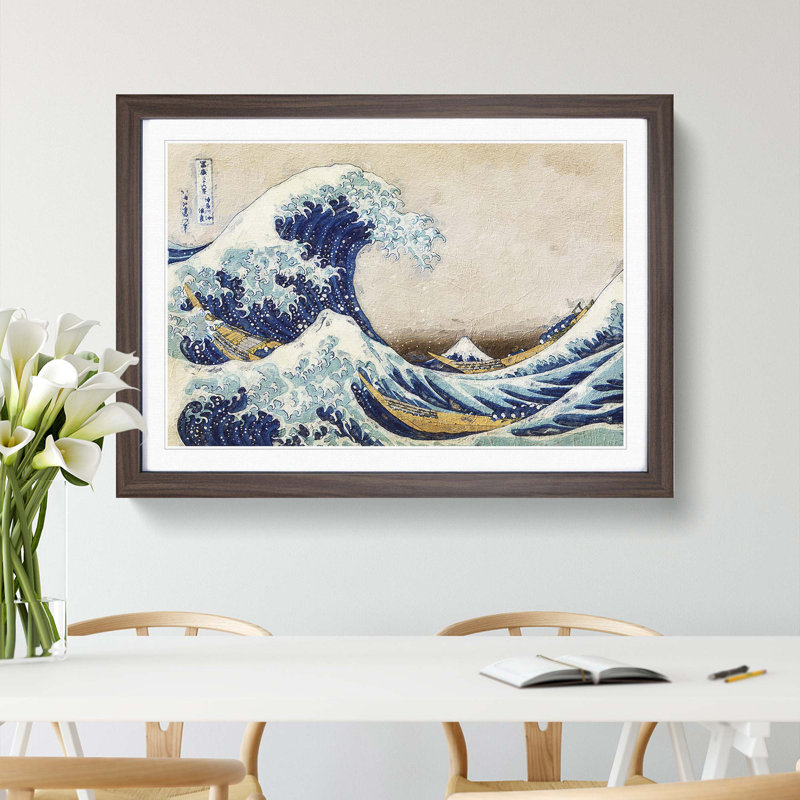 A Great Wave of Kanagawa by Katsushika Hokusai - Picture Frame Painting Print, Walnut Framed, 48cm H x 65cm W x 2cm D