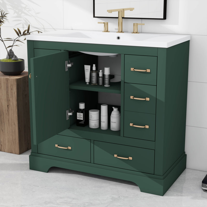 Meuble-lavabo 36 po avec six tiroirs et séparateur de tiroir réglable, Vert