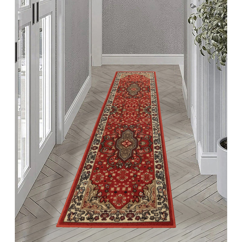 Tapis de couloir oriental rouge antidérapant lavable à la machine, Rectangle 1 pi 6 po x 2 pi 6 po