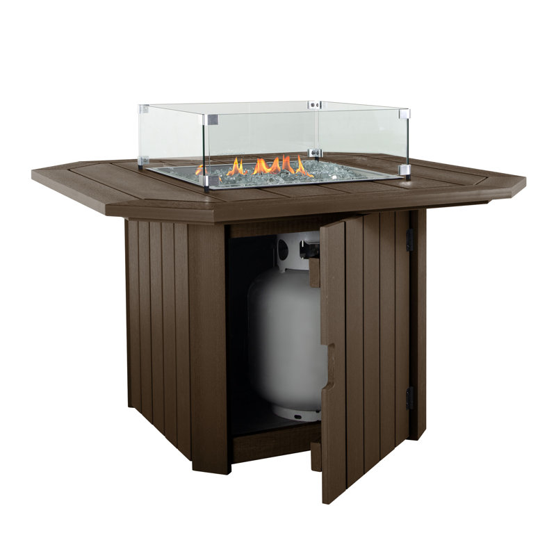 Table de foyer d'extérieur en polyrésine au propane avec couvercle Strella H 24 po x l 40 po, Brun