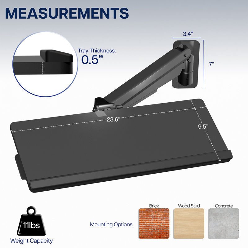 VIVO Pneumatic Heavy Duty Wall Mounted 24 inch Keyboard Tray