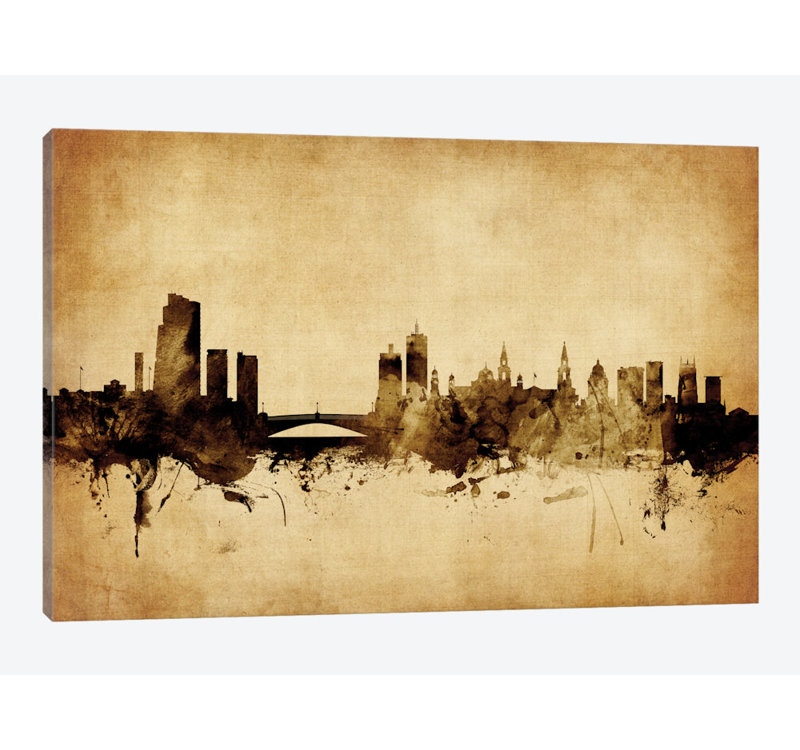 Foxed (Retro) Skyline Series: Leeds, Angleterre, Royaume-Uni, impression sur toile tendue, H 12 po x l 18 po x P 1,5 po