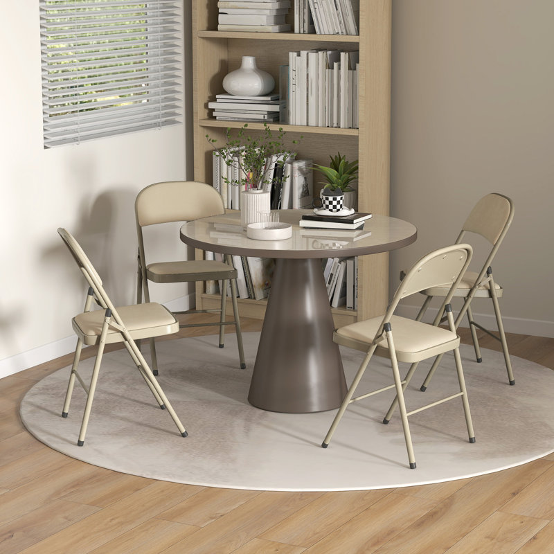 Ensemble de 4 chaises pliantes pliantes avec coussins, gris foncé, Beige