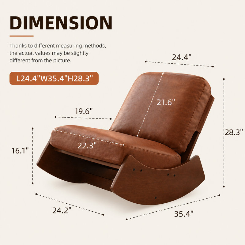 Chaise berçante rembourrée en similicuir de 24,21 po de largeur, Brun