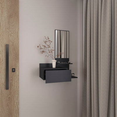 Console à miroir flottant à 3 niveaux 23,6 po de large avec tiroir à pleine extension noir