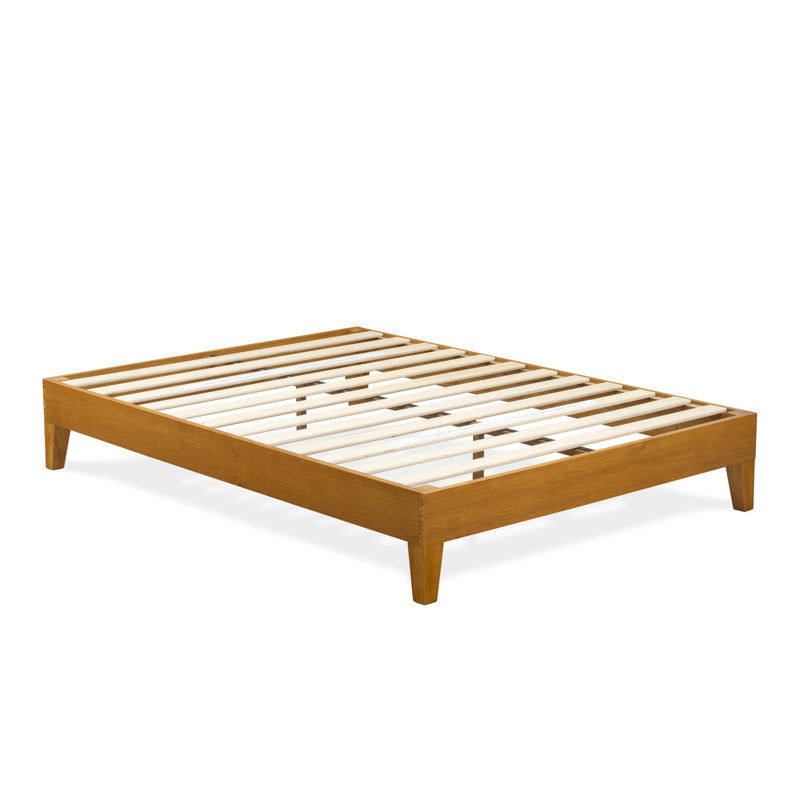 Structure de lit plateforme double avec 4 pieds en bois massif et 2 pieds centraux supplémentaires - finition chêne, Double