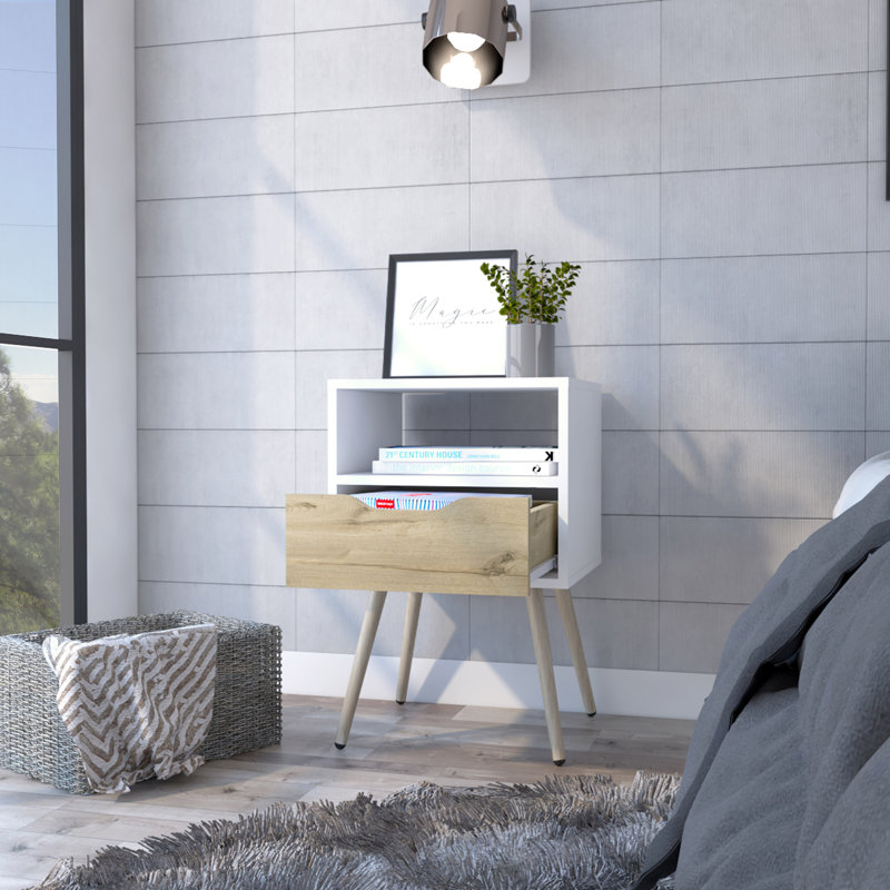 Leopoulos 13.78'' W Nightstand, White/Light Oak
