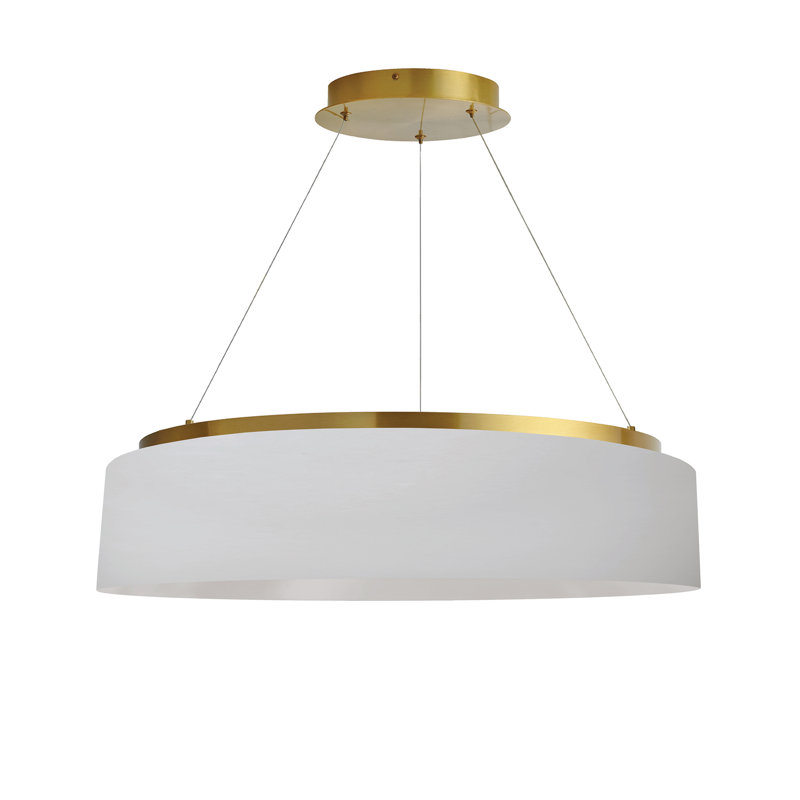 Brackeen Dimmable LED Drum Chandelier, Aged Brass, 6" H x 26" W x 26" D, White