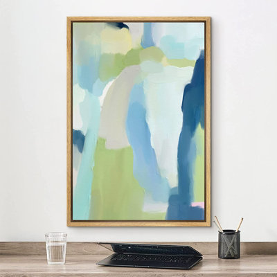 Clean Green and Blue Multicolor Abstract Shape Minimal Modern Wall Art Framed Canvas Painting Print
