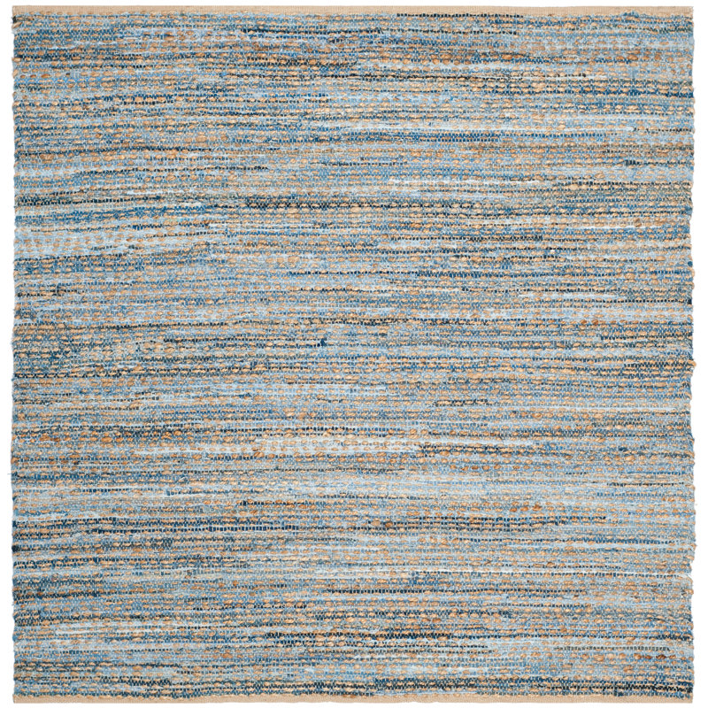 Arria Hand Woven Cotton Denim/0.4 Jute Rug in Natural/Blue, Square 6'