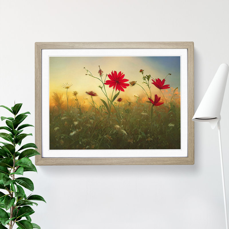 Dramatic Wildflowers Floral - Single Picture Frame Print, Oak Framed, 46cm H x 64cm W x 2cm D