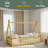 Tent-Shaped Floor Bed,Teepee Bed With Guardrails,Slats-1883282461