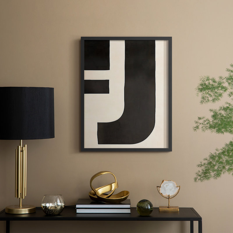 Reproduction encadrée abstraite «Lxxiv» - prête à être suspendue - fabriquée aux États-Unis, H 10 po x l 8 po, Noir