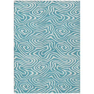 Evalora Teal Washable Indoor-Outdoor Rug - 