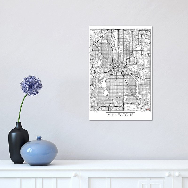 Minneapolis Minimal Urban Blueprint Map 1 Piece Wrapped Canvas Wall Art, 30.48 cm H x 45.72 cm W