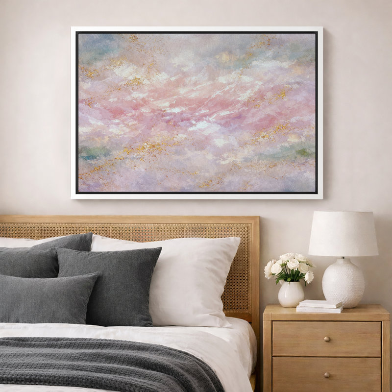 Abstrait pastel rose doré, composition de nuage, images de salon élégantes, impression sur toile encadrée, Cadre blanc